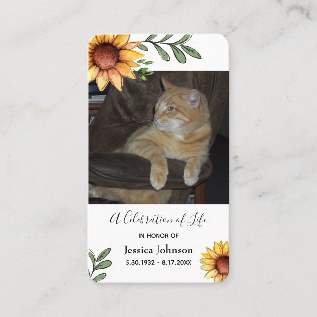 Memorial Sunflower Pray Card with One Photo Option (Front)