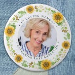 Memorial Sunflowers Personalized Photo Funeral 3 Inch Round Button<br><div class="desc">Honour your loved one with a custom photo memorial funeral button. This funeral button features elegant sunflowers and butterfly wreath, with your custom photo. Quote "In Loving Memory". Customize with favourite photo, and name. Perfect for funeral favours, celebration of life events and memorial services. COPYRIGHT © 2020 Judy Burrows, Black...</div>