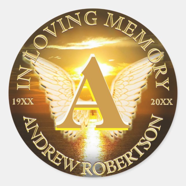 Memorial Sunset Ocean Monogram Classic Round Sticker (Front)