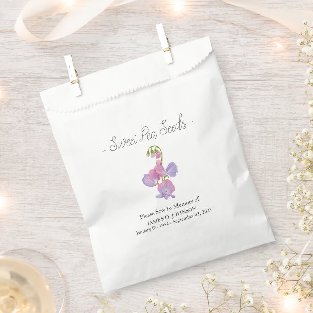 Memorial Sweet Pea Seed Funeral  Favour Bag (Clipped)