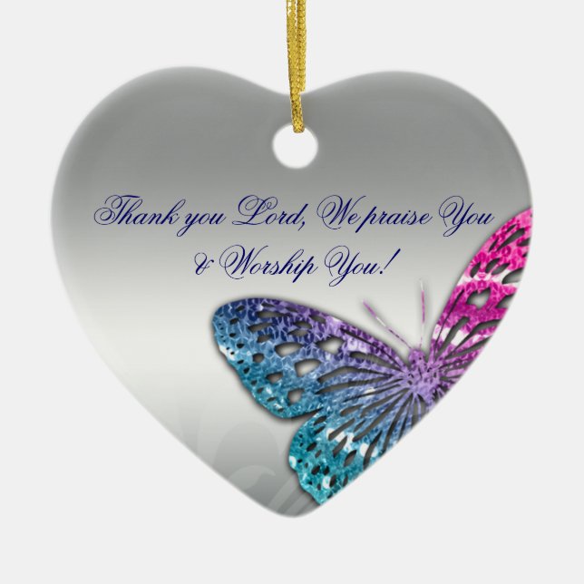 Memorial Sympathy Funeral Butterfly Christian Lord Ceramic Ornament (Front)