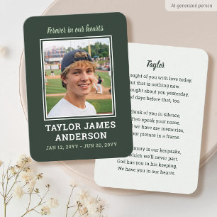 Memorial Sympathy Funeral Card Modern Photo Green