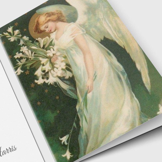 Memorial Sympathy Photo Funeral Thank You Card (Vintage Angel Sympathy Memorial Photo Funeral Thank You Card)