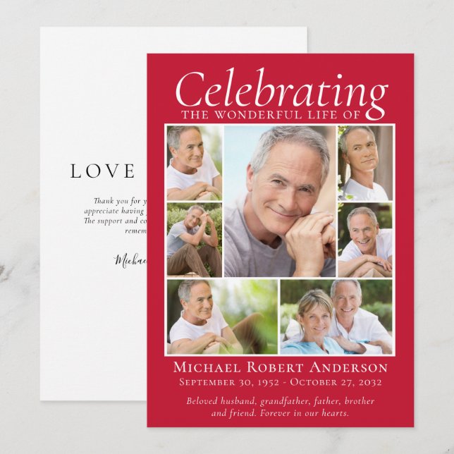 Memorial Tribute Photo Collage Keepsake Thank You  (Front/Back)