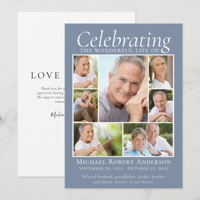 Memorial Tribute Photo Collage Keepsake Thank You Card (Front/Back)