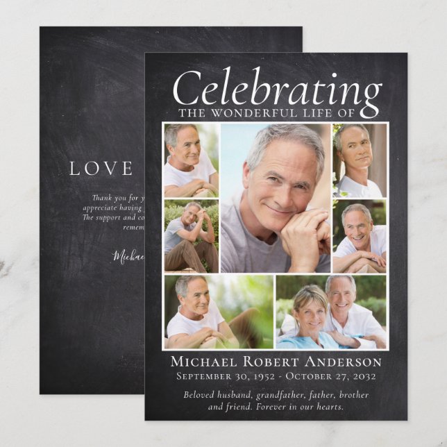 Memorial Tribute Photo Collage Slate Thank You Card (Front/Back)