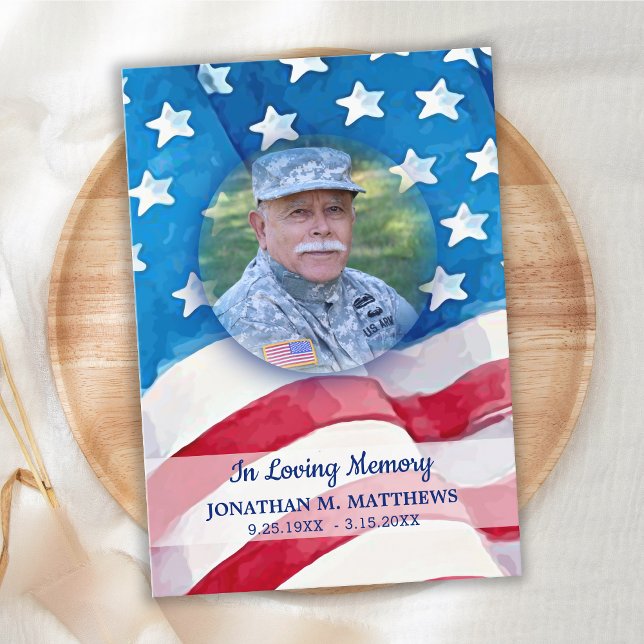 Memorial US Flag Photo Veteran Funeral Patriotic  Thank You Card (Creator Uploaded)
