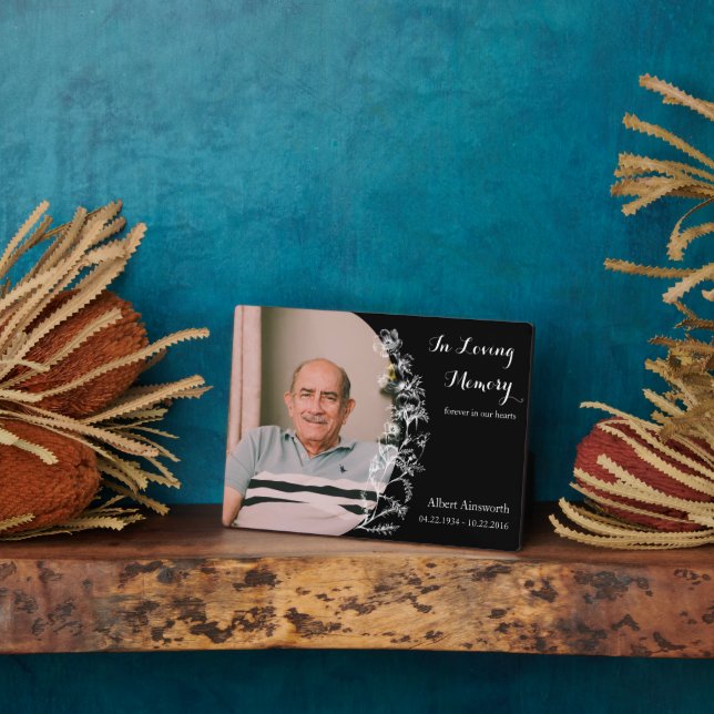 Memorial Vintage Flower Remembrance Photo Plaque (Side)