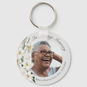 Memorial Vintage White Lily Flower Photo Custom Keychain