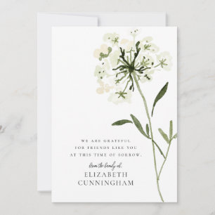 Memorial Watercolor Flower Botanicals Elegant Chic Thank You Card