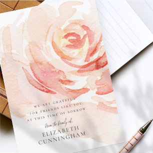 Memorial Watercolor Rose Flower Elegant Chic Thank You Card
