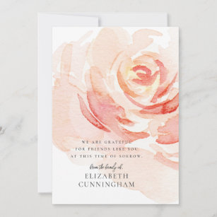 Memorial Watercolor Rose Flower Elegant Chic Thank You Card