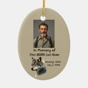 Memorial Watercolor Wolf Keepsake Ornament