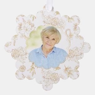Memorial White Gold Photo Christmas Ornament Card