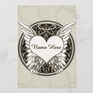 Memorial with Angel Wings and Heart Invitation