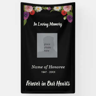 Memorial with floral border and photo banner