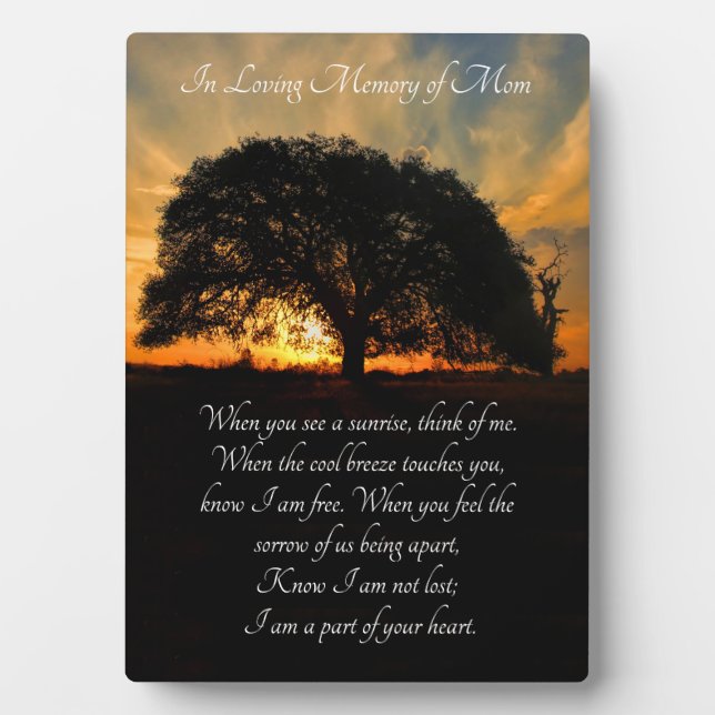 Memorial with Spiritual Poem And Oak Tree Plaque (Front)