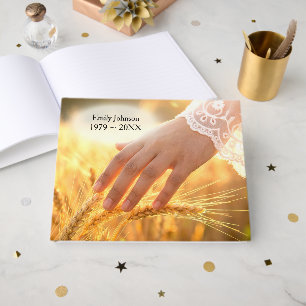 Memorial Woman's Hand Touching Wheat Guest Book
