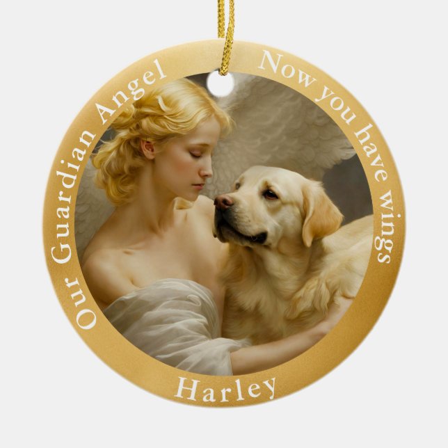 Memorial Yellow Lab Angel Art Custom  Ceramic Ornament (Front)