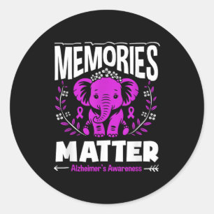 Memories alzheimer's awareness support elephant  classic round sticker