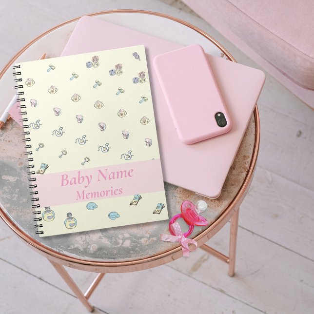 Memories Book Baby Girl Pink Theme Add Name (Baby girl cute memories keepsake custom pink notebook)
