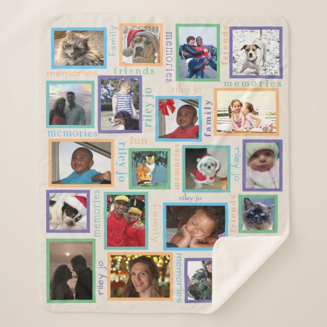 Memories Colourful 20 Photo Collage Personalized Sherpa Blanket (Front)