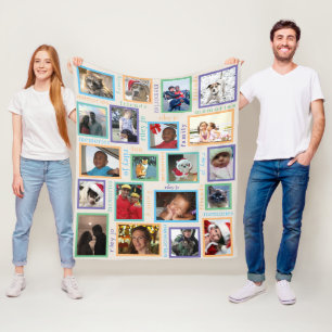 Memories Colourful Create Your 20 Photo Collage Fleece Blanket