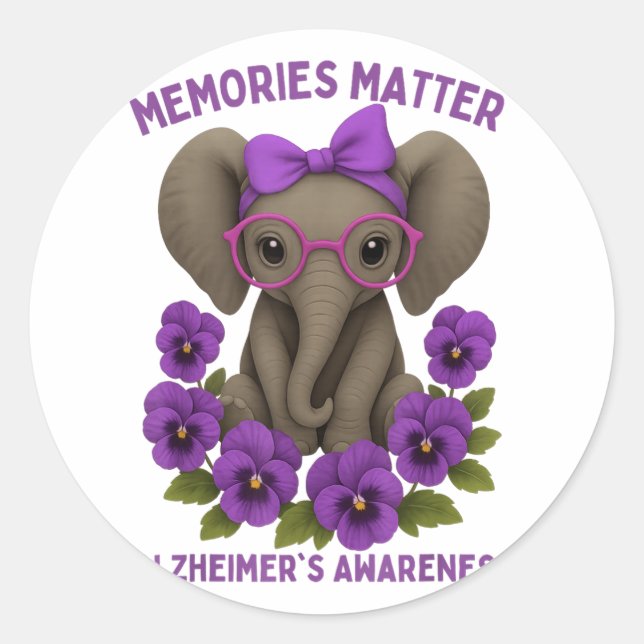 Memories Heimer's Awareness Purple Elephant Flower Classic Round Sticker (Front)