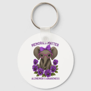 Memories Heimer's Awareness Purple Elephant Flower Keychain