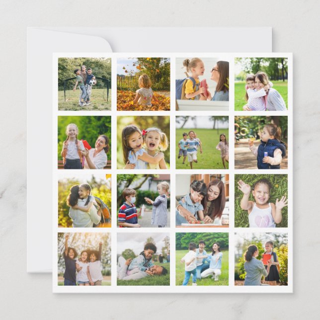Memories in Motion: Customizable 16 Photo Collage Card (Front)
