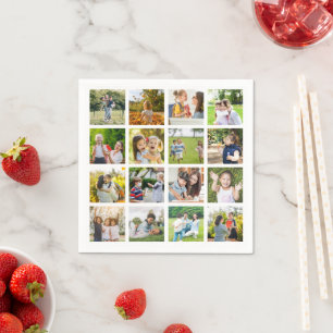Memories in Motion: Customizable 16 Photo Collage Napkin