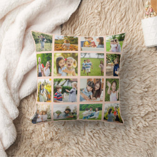 Memories in Motion: Customizable 16 Photo Collage Throw Pillow