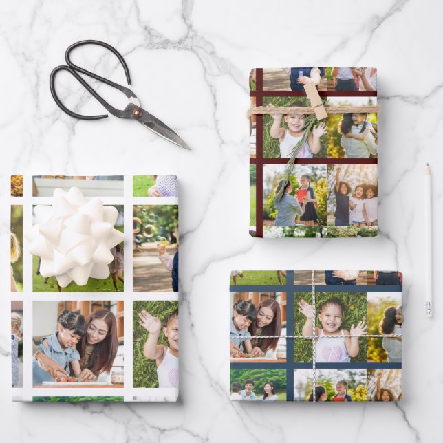 Memories in Motion: Customizable 16 Photo Collage Wrapping Paper Sheet (Front)