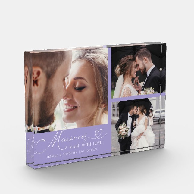 Memories Made with Love Lilac Wedding Photo Block (Left)