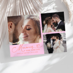 Memories Made With Love Wedding Orange Pink Photo Thank You Card