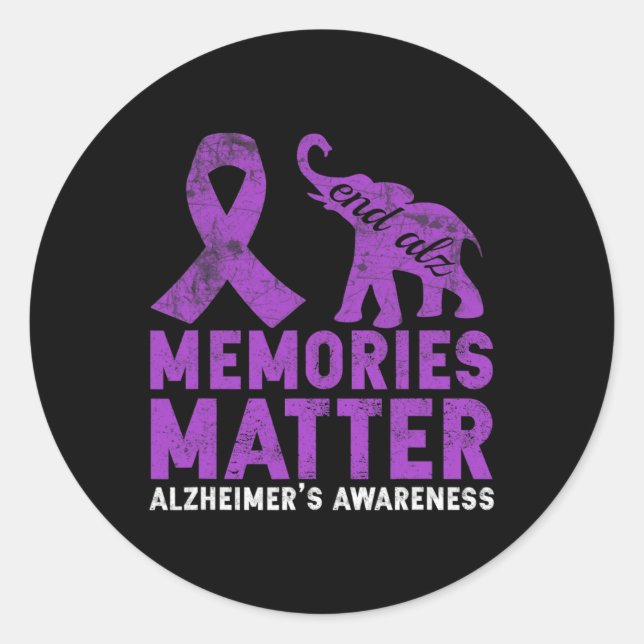 Memories Matter Alzheimer  - Purple Elephant  Classic Round Sticker (Front)