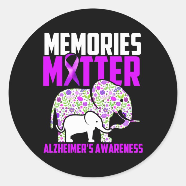 Memories Matter  Alzheimer´s Awareness Elephant  Classic Round Sticker (Front)