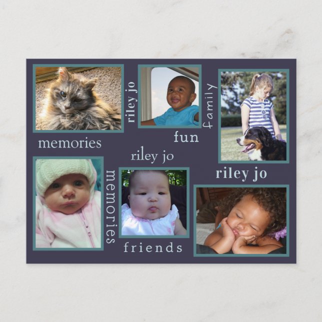 Memories Navy Blue Any Occasion 6 Photo Collage Postcard (Front)