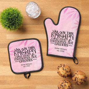 Memories Not Calories light pink Oven Mitt & Pot Holder Set