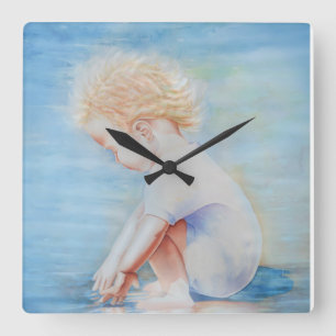 Memories of you, watercolor child’s portrait square wall clock