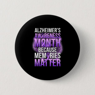 Memories purple ribbon alzheimer’s awareness month 2 inch round button