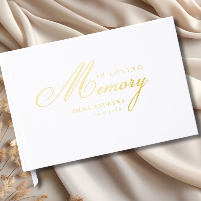 Memory "In Loving memory" Gold-Foil, White  Guest Book (Memory "In Loving memory" Gold-Foil, White Foil Guest Book)
