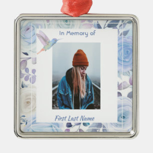 Memory Keepsake Hummingbird Blue Roses Metal Ornament