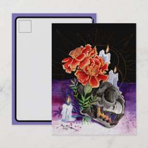 Memory Maps Autumn Vibes Kitty skull painting Holiday Postcard