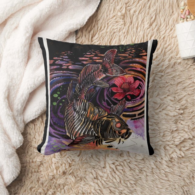 Memory Maps Autumn Vibes Koi Skeleton Reflections  Throw Pillow (Blanket)