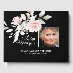 Memory Memorial Registry Funeral Floral Pink Rose Guest Book