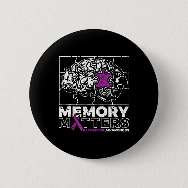Memory Problem Purple Ribbon Brain Puzzle Heimerhe 2 Inch Round Button (Front)