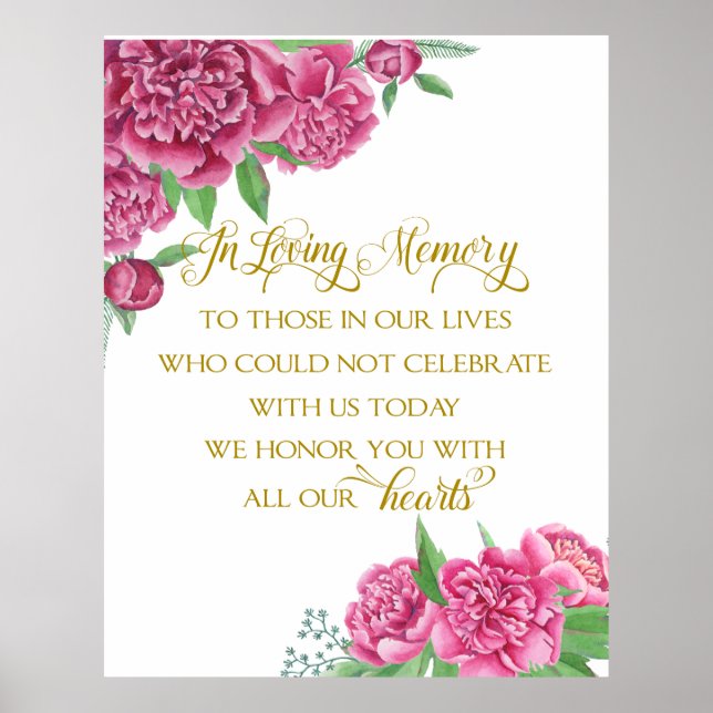 memory remembrance  floral wedding peony sign (Front)