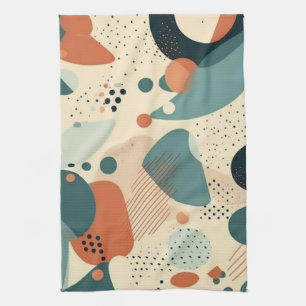 Memphis Abstract Colour Block Navy Orange Teal Kitchen Towel