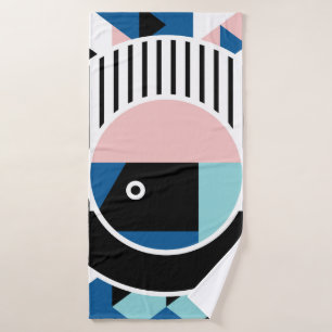 Memphis abstract poster design. Face geometric mak Bath Towel